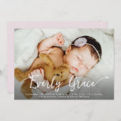 Stilvolle Script Baby Girl Name Foto Pink Birth Ankündigung (Vorne/Hinten)