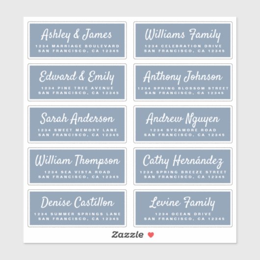 Stilvolle Script Blue Wedding Guest Address Labels (Blatt)