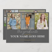 Stilvolle Script Charcoal Gray Foto Abschluss Einladung (Vorne/Hinten)