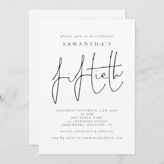 Stilvolle Script Fiftieth Birthday Party Einladung (Vorne/Hinten)