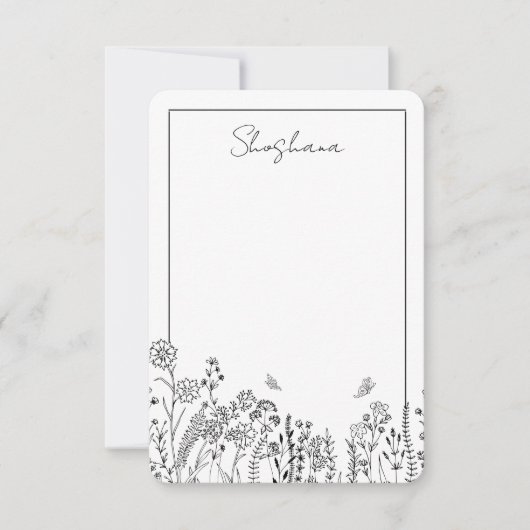 Stilvolle Script Floral Sketch Danke Karte (Vorderseite)