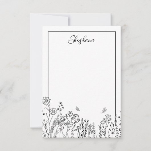 Stilvolle Script Floral Sketch Note Card Mitteilungskarte (Vorderseite)