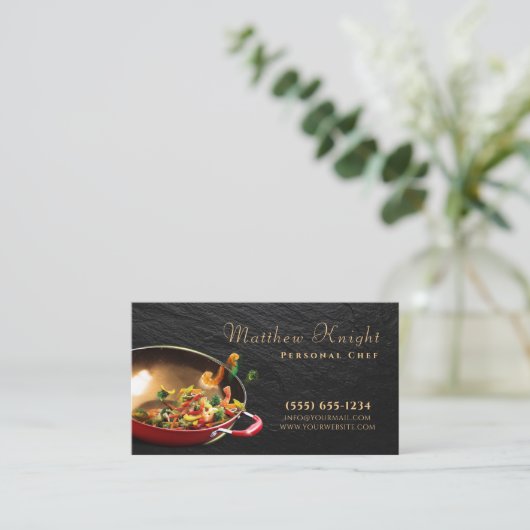 Stilvolle Script Food Pan Personal Koch Catering Visitenkarte (Stehend Vorderseite)