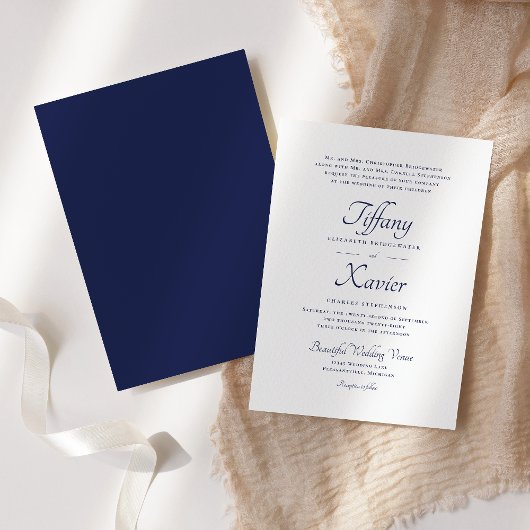 Stilvolle Script-Formal Navy Blue Wedding Einladung