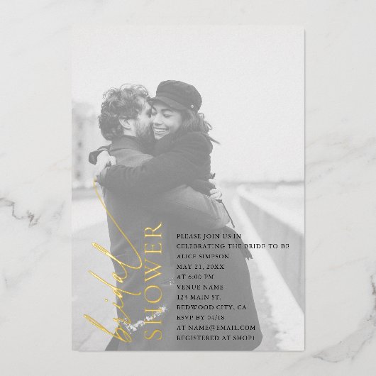 Stilvolle Script Foto Brautparty Einladung (Vorderseite)