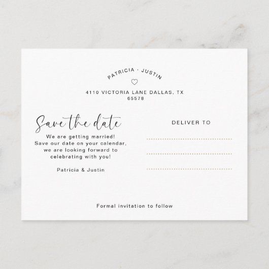 Stilvolle Script Foto Collage Wedding Save the Dat Ankündigungspostkarte (Rückseite)