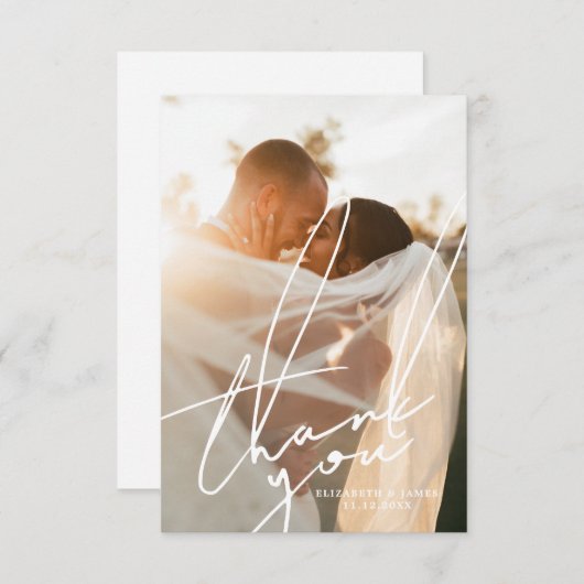 Stilvolle Script-Foto Hochzeit Danke-Card Dankeskarte (Vorne/Hinten)