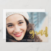 Stilvolle Script Gold Abschluss Foto Einladung (Vorne/Hinten)