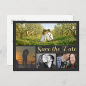 Stilvolle Script Gray Save the Date Collage Postca Ankündigungspostkarte (Vorne/Hinten)
