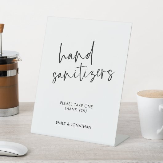 Stilvolle Script Hand Sanitizer Wedding Sockelschild (In SItu)