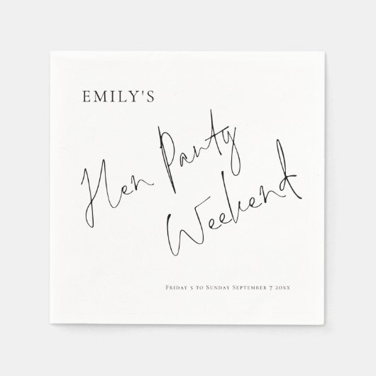 Stilvolle Script Hen Party Weekend Serviette (Vorderseite)