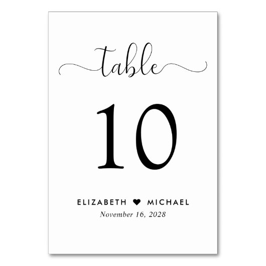 Stilvolle Script-Hochzeitsempfehlung Tischnummer (Vorderseite)