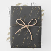 Stilvolle Script Joy Black Gold White Holiday Geschenkpapier Set (Beispiel)