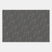 Stilvolle Script Joy Black Gold White Holiday Geschenkpapier Set (Vorderseite)