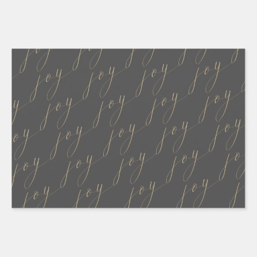Stilvolle Script Joy Black Gold White Holiday Geschenkpapier Set (Vorderseite)