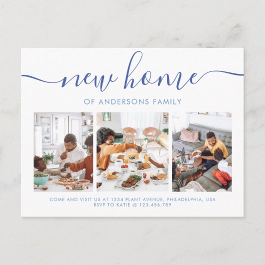 Stilvolle Script-Kalligrafie 3 Foto Neue Zuhause-M Ankündigungspostkarte (Vorderseite)