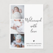 Stilvolle Script Minimalistisch 3 Foto Baby Danke Postkarte (Vorderseite)