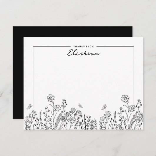 Stilvolle Script Minimalistisch Floral Sketch Mitteilungskarte (Vorne/Hinten)