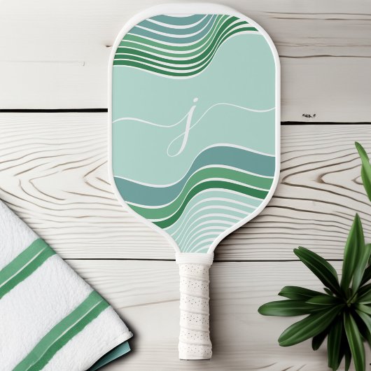 Stilvolle Script Monogram Abstrakt Retro Green Wav Pickleball Schläger