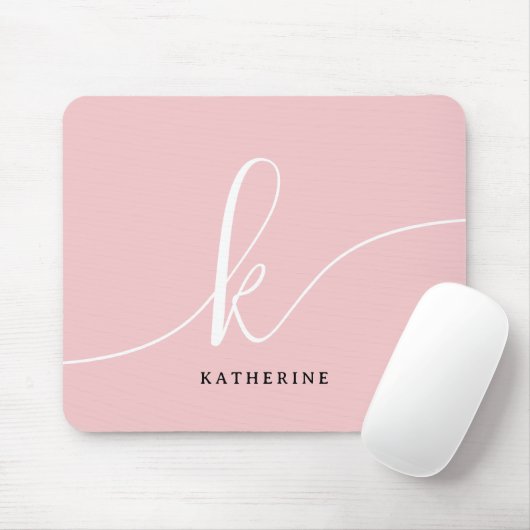 Stilvolle Script Monogram Blush Pink Mousepad (Mit Mouse)
