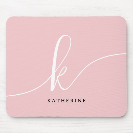 Stilvolle Script Monogram Blush Pink Mousepad (Vorne)