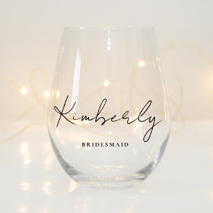 Stilvolle Script Monogram Bridesmaid Wedding Weinglas Ohne Stiel