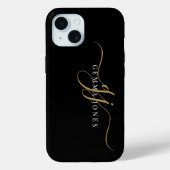 Stilvolle Script Monogram Initials Gold Black Case-Mate iPhone Hülle (Rückseite)