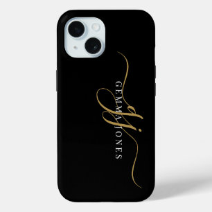 Stilvolle Script Monogram Initials Gold Black Case-Mate iPhone Hülle