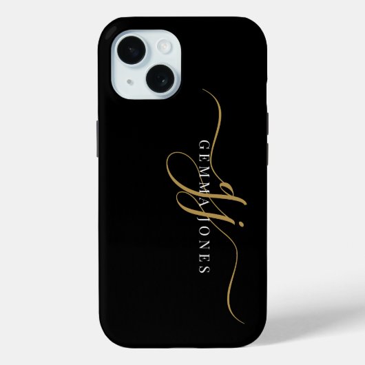 Stilvolle Script Monogram Initials Gold Black Case-Mate iPhone Hülle (Rückseite)