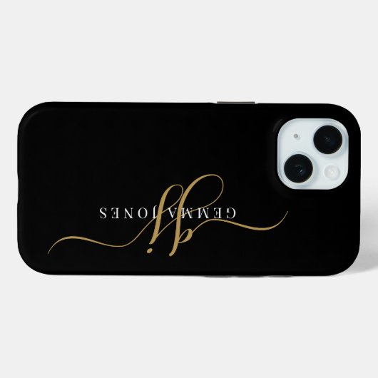 Stilvolle Script Monogram Initials Gold Black Case-Mate iPhone Hülle (Rückseite (Horizontal))