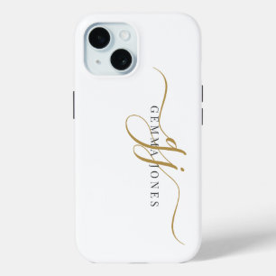 Stilvolle Script Monogram Initials Gold White Case-Mate iPhone Hülle