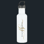 Stilvolle Script Monogram Initials Gold White Edelstahlflasche<br><div class="desc">Eine elegante,  moderne mit Monogramm Wasserflasche im minimalistischen Stil mit einem serifenlosen Sans-Namen und eleganten goldenen Swash-Schriftzeichen auf Weiß. Wählen Sie Ihr Gerätemodell für dieses Design aus.</div>