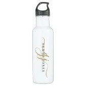 Stilvolle Script Monogram Initials Gold White Edelstahlflasche (Vorderseite)