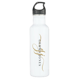 Stilvolle Script Monogram Initials Gold White Edelstahlflasche