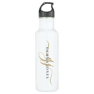 Stilvolle Script Monogram Initials Gold White Edelstahlflasche
