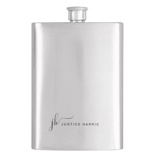 Stilvolle Script Monogram Modern Personalisiert Flachmann (Vorderseite)