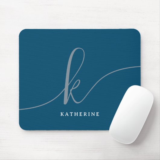 Stilvolle Script Monogram Navy Blue Mousepad (Mit Mouse)