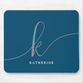 Stilvolle Script Monogram Navy Blue Mousepad (Vorne)