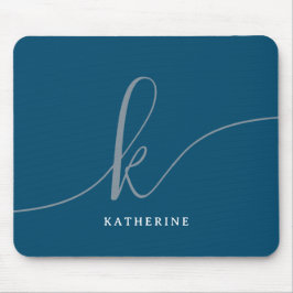 Stilvolle Script Monogram Navy Blue Mousepad