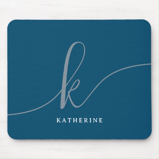 Stilvolle Script Monogram Navy Blue Mousepad (Vorne)