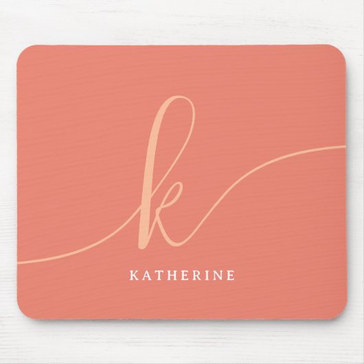 Stilvolle Script Monogram Peach Pink Mousepad (Vorne)