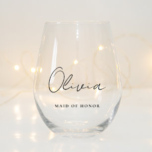 Stilvolle Script Monogram Trauzeugin Wedding Weinglas Ohne Stiel