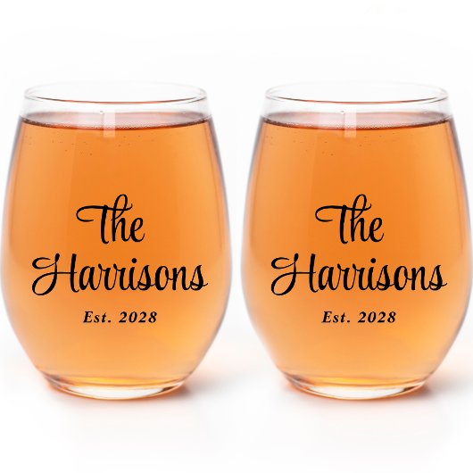 Stilvolle Script Monogram Wedding Weinglas Ohne Stiel