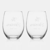 Stilvolle Script Monogram Wedding Weinglas Ohne Stiel (Rückseite)