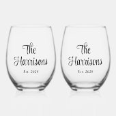 Stilvolle Script Monogram Wedding Weinglas Ohne Stiel (Vorderseite)