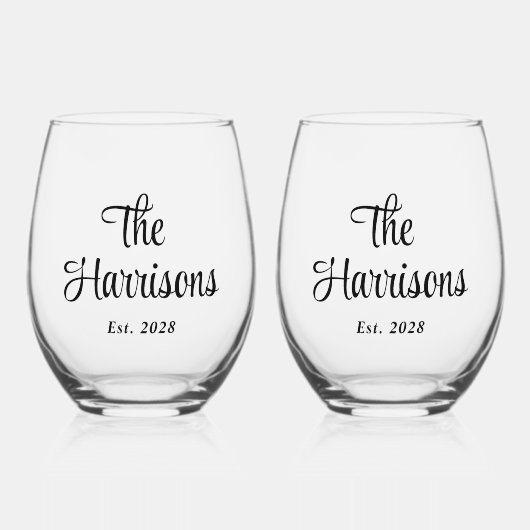 Stilvolle Script Monogram Wedding Weinglas Ohne Stiel (Vorderseite)