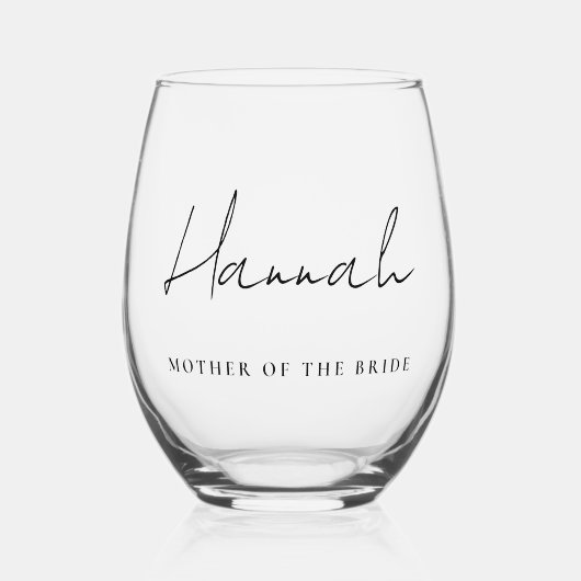 Stilvolle Script-Mutter der Braut Hochzeit Weinglas Ohne Stiel (Vorderseite)