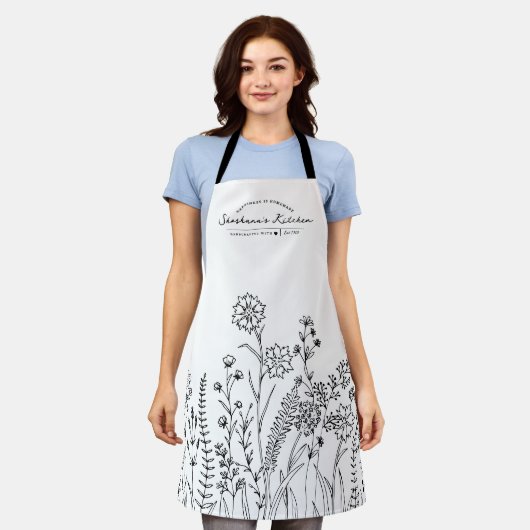 Stilvolle Script Name Hübsch Floral Muster Schürze (Getragen)