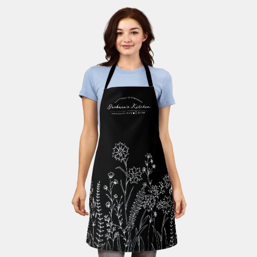 Stilvolle Script Name Hübsch Floral Muster Schürze (Getragen)