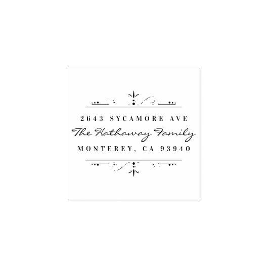 Stilvolle Script & Ornament Family Rücksendeadress Gummistempel (Prägung)